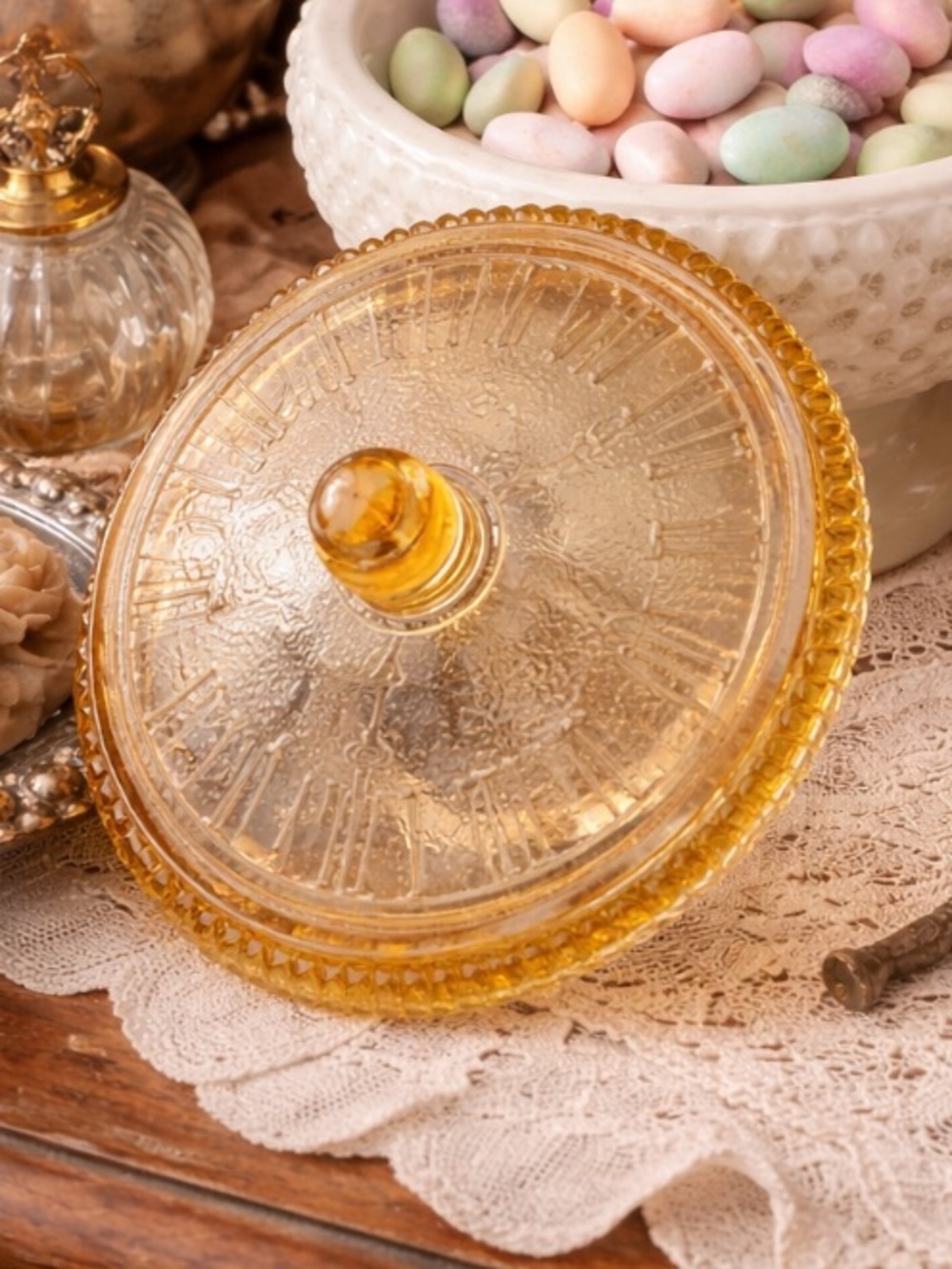 Antique Amber Glass Clock-face Dish Cover